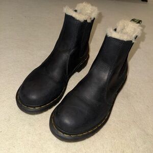 Dr. Martens Black Boots with Cream Fur Trim